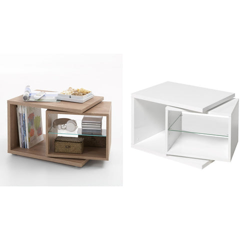 Clearance - "Nele" Designer Side/End/Coffee Table With Rotating Element & Glass Shelf.