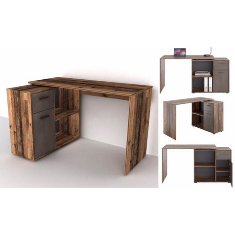 Albrecht desk shown in different possible configurations. Old Oak finish.