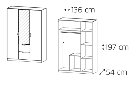 Rauch 'Arnstein' 3 or 4 Door Wardrobe, Stone & White. German Bedroom Furniture.