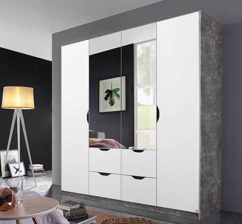 Rauch 'Arnstein' 3 or 4 Door Wardrobe, Stone & White. German Bedroom Furniture.