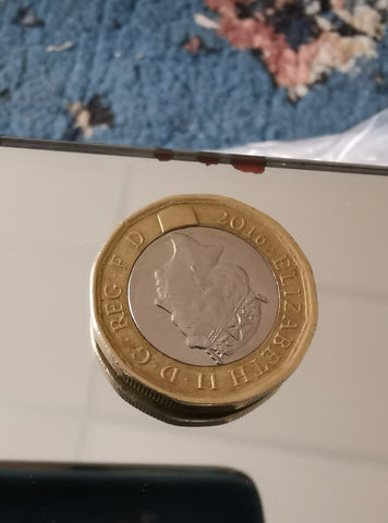 £1 coin next to small brown blemishes