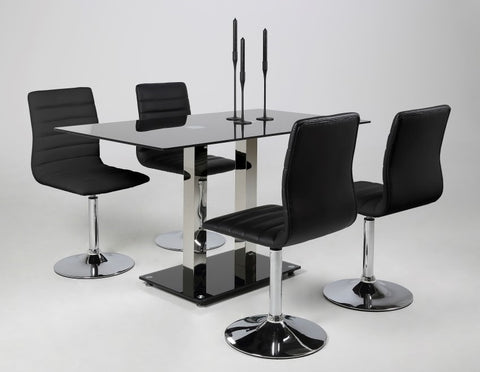 *Clearance* Actona "Elkin" Black Glass & Chrome Dining Table.