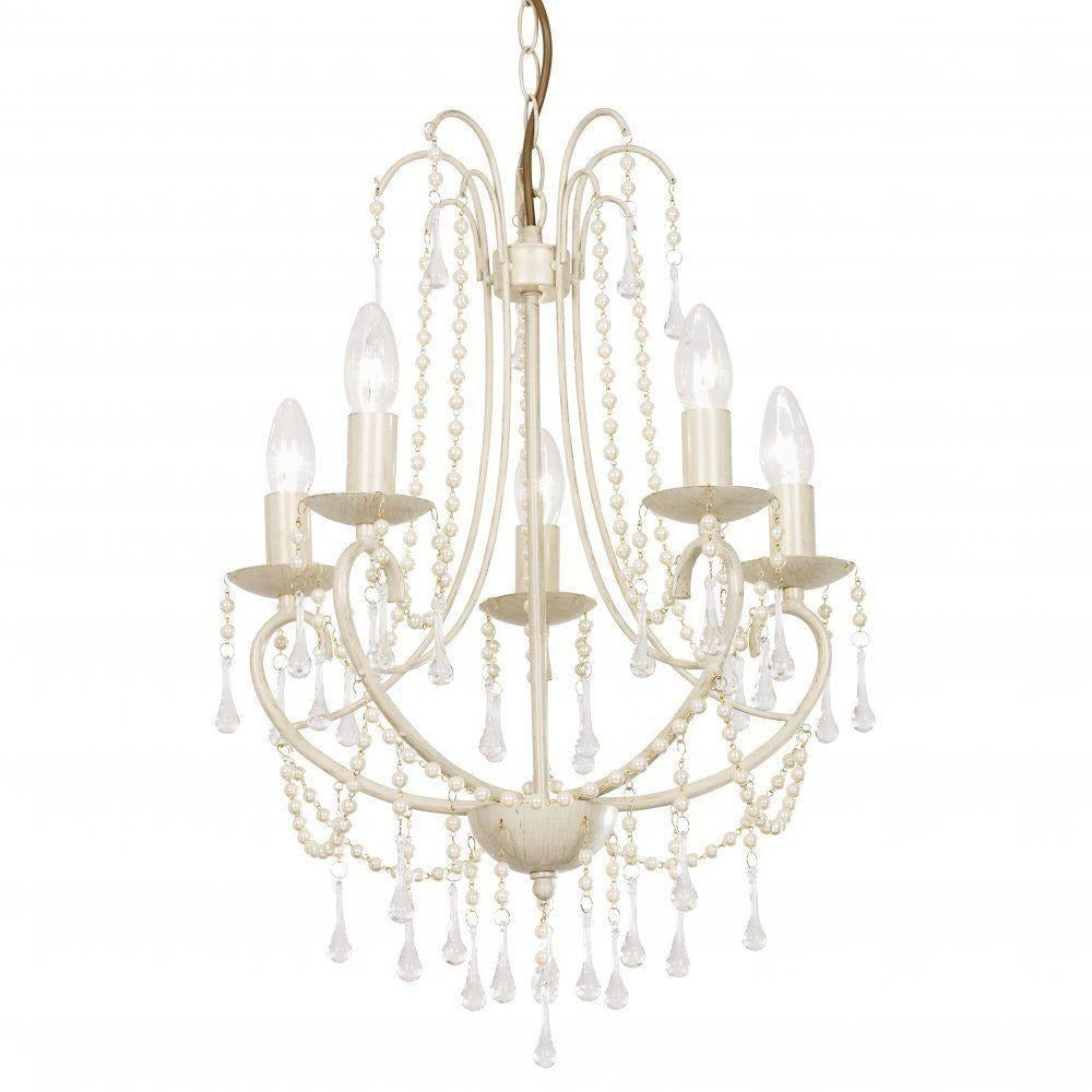 Clearance - Endon "Grace" - Five Light Cream Gold Pearl & Glass Chandelier. GRACE-5CR, [product_variation] - Freedom Homestore