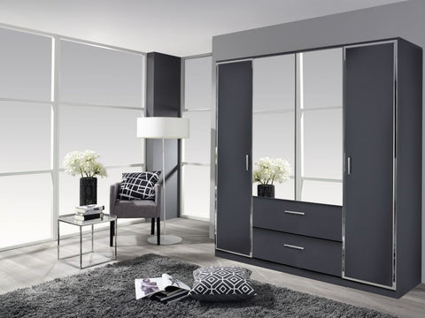 ASSEMBLY INCLUDED Rauch 'Marl' 180cm 4 Door Wardrobe, Anthracite. German Bedroom Furniture.