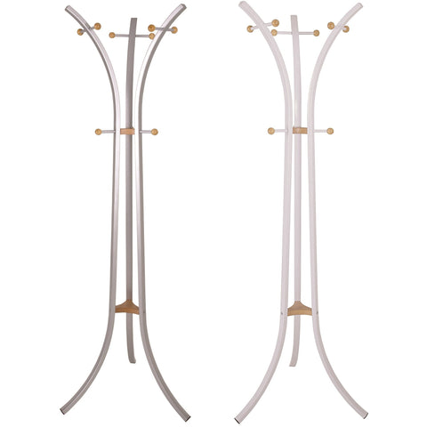 Modern Design Metal Coat Stand & Solid Wood Trim in White or Silver