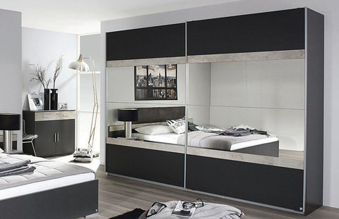 Rauch 'Penzberg' Sliding-Door Wardrobe. German Bedroom Furniture. Anthracite