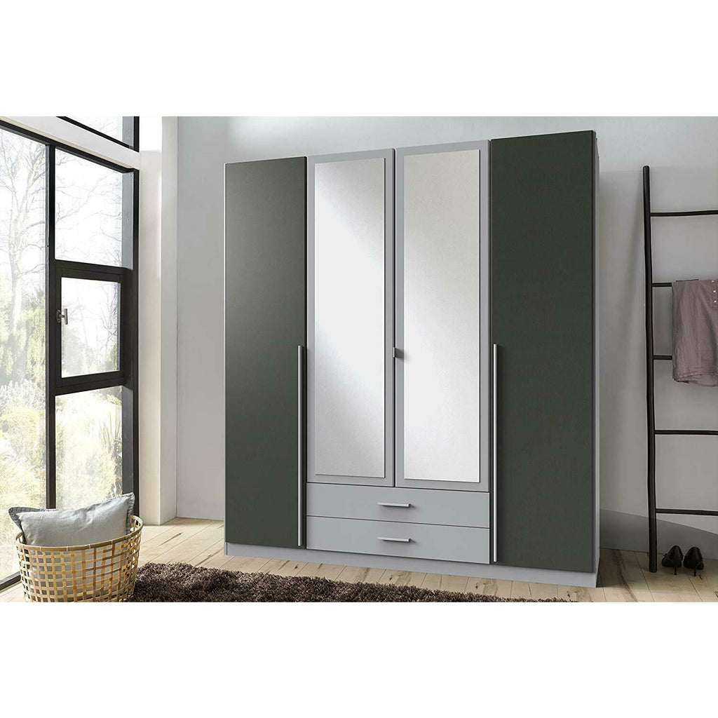 ASSEMBLY INCLUDED Qmax 'Skate' Mirror Wardrobe. German Bedroom Furniture. Grey & Graphite, [product_variation] - Freedom Homestore