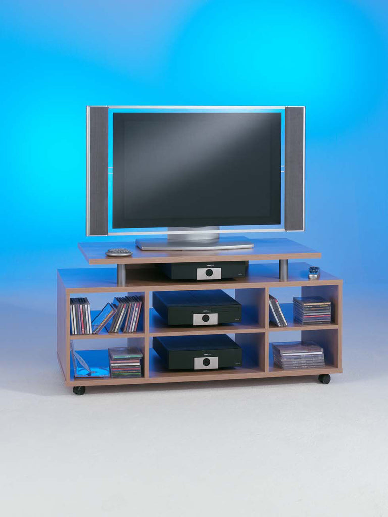 *Clearance* Oak Effect TV Stand With Castors & 6 Open Compartments